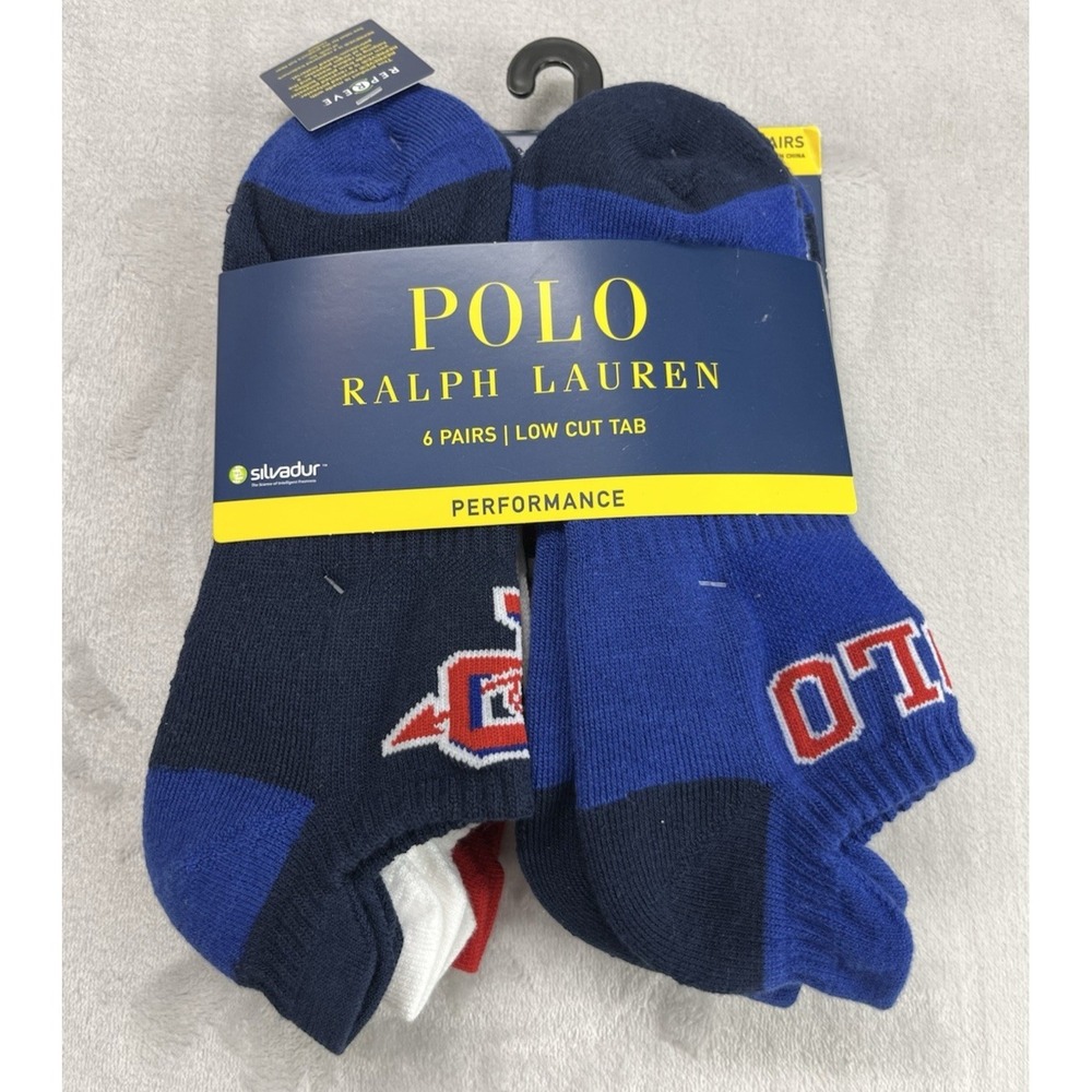 Polo Ralph Lauren 6 Pairs Socks Men 10-13 Multicolor Low Cut Tab Performances